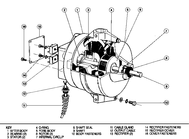 Aquair 100 generator - exploded isometric parts drawing